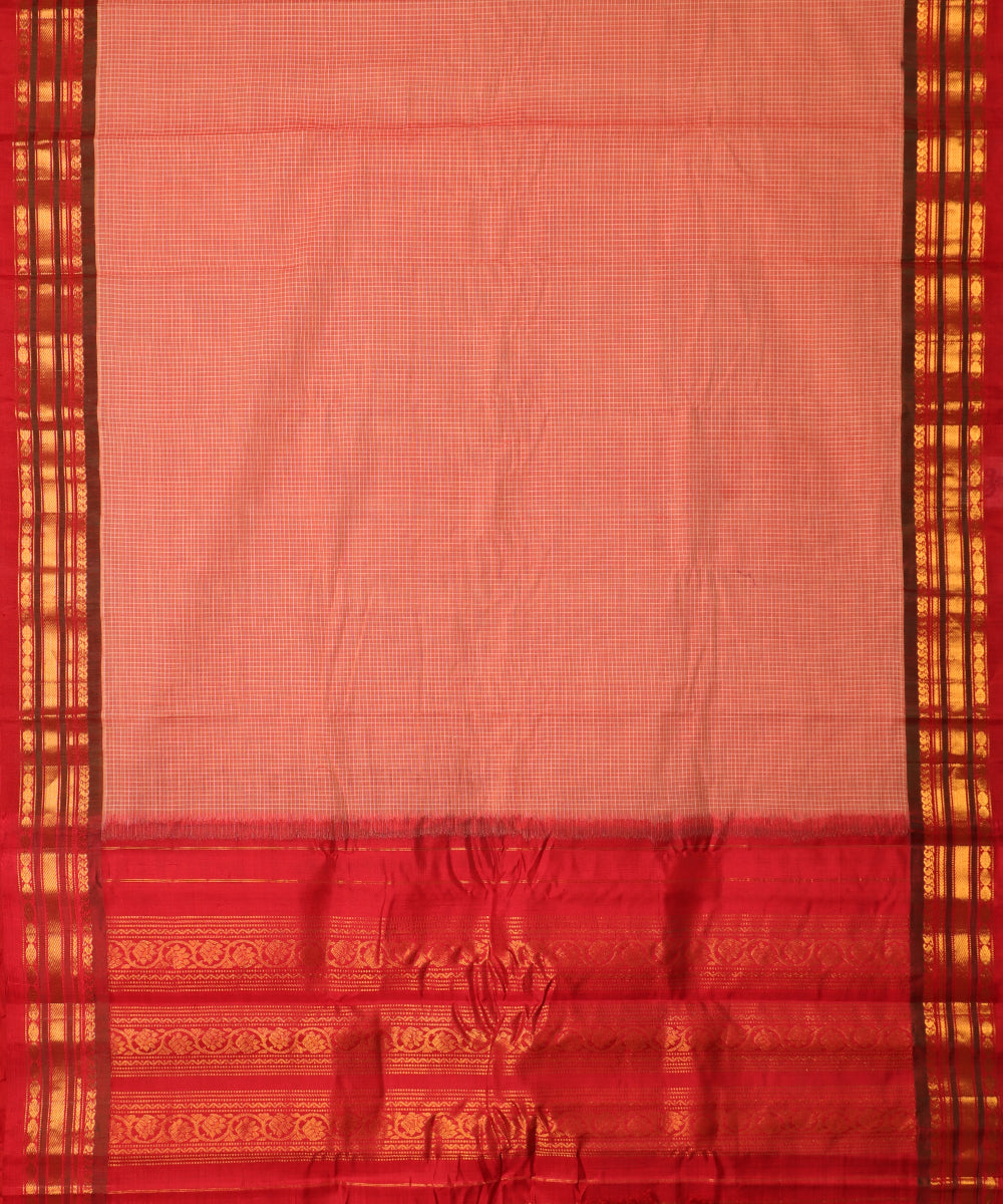 Indian red color handloom Gadwal cotton saree