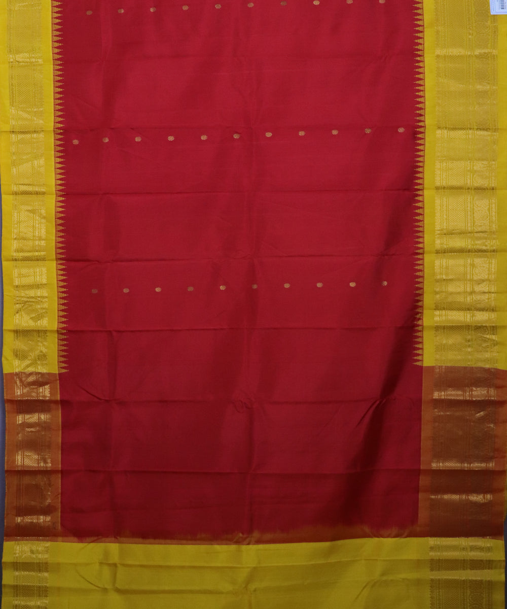 Crimson red color handloom Gadwal Silk saree