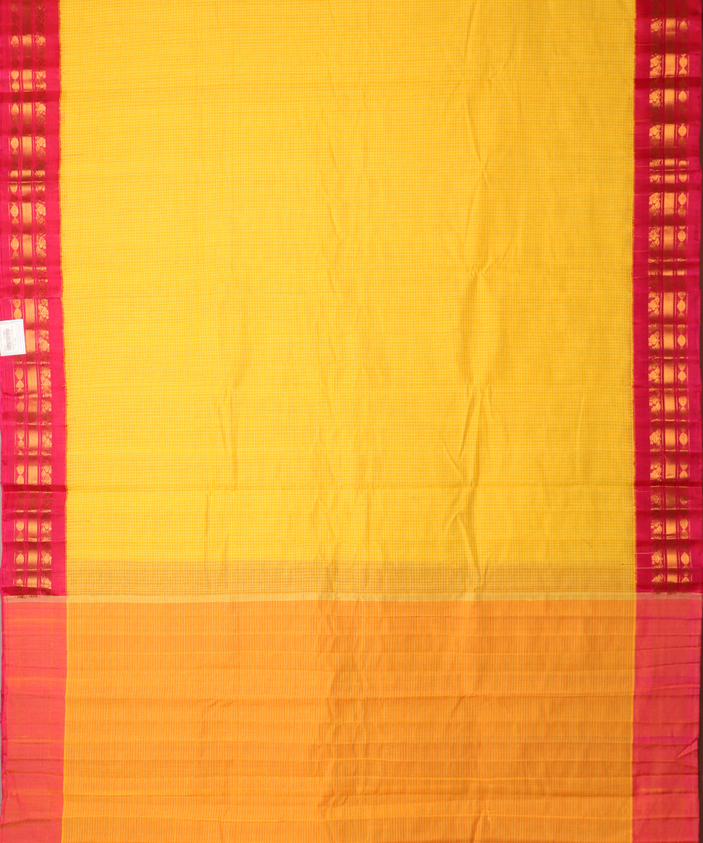 Cyber yellow color handloom Gadwal cotton saree