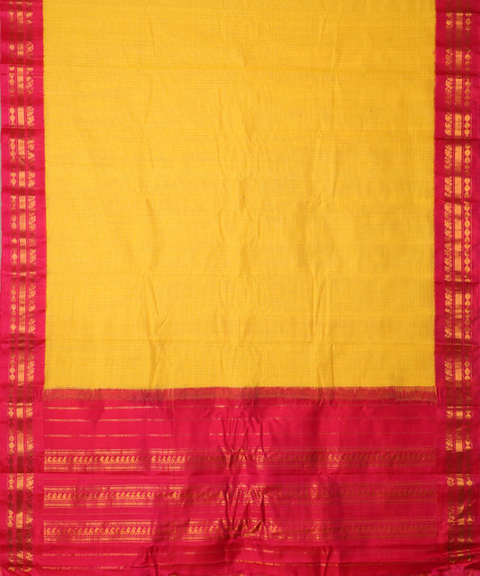 Cyber yellow color handloom Gadwal cotton saree