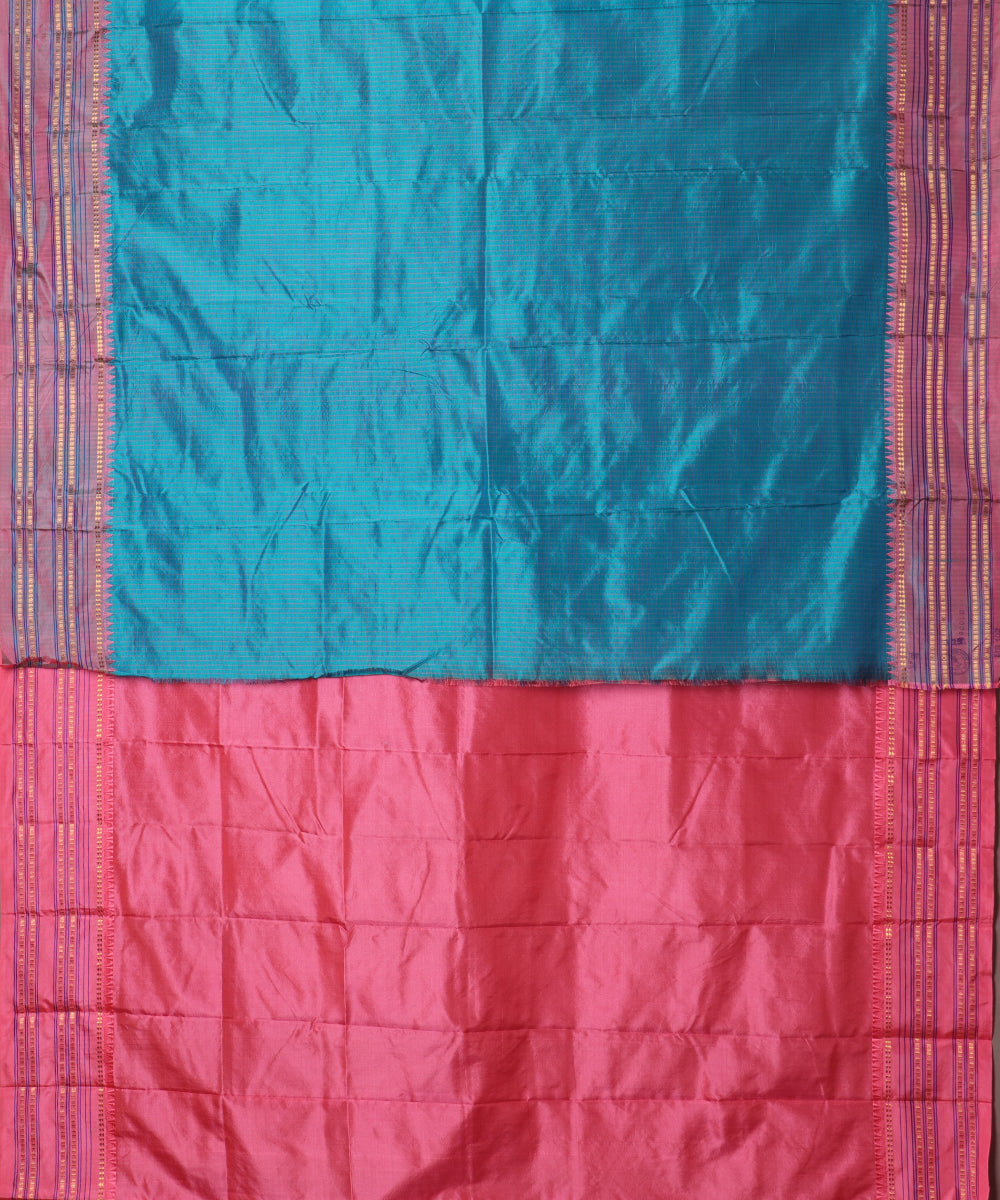 Olympic blue color striped handloom narayanpet silk saree