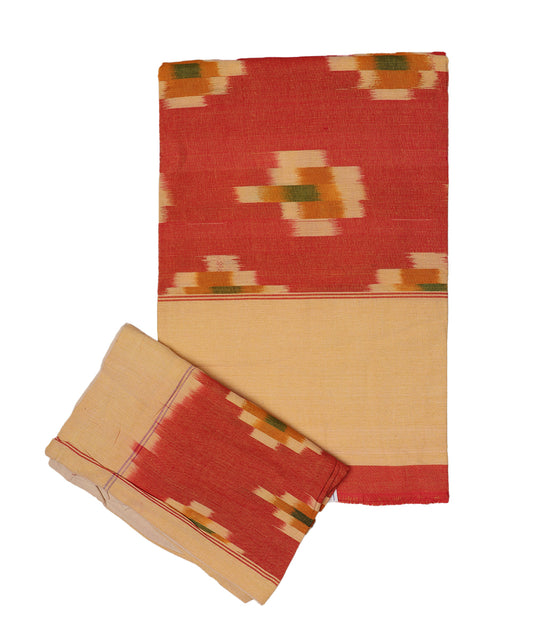 Pumpkin orange shade handwoven pochampally double cot bedsheet