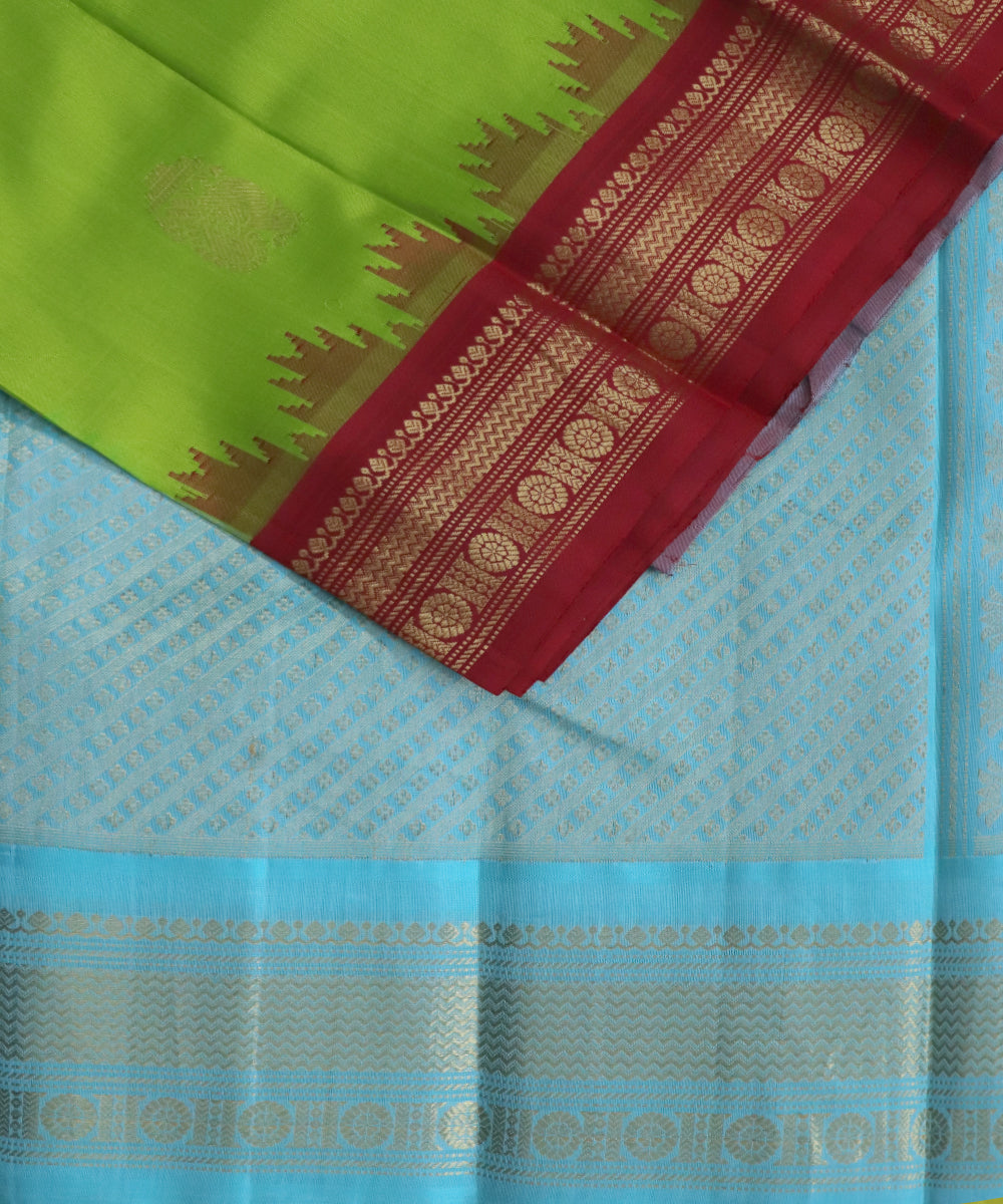 Parrot green color handloom Gadwal Silk saree