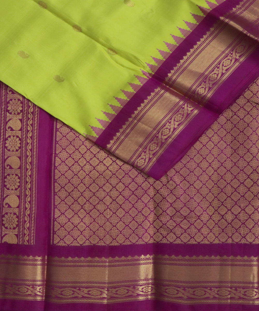 Lime green color handloom Gadwal Silk saree