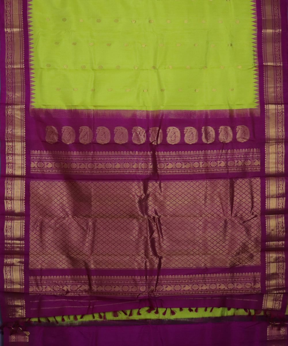 Lime green color handloom Gadwal Silk saree