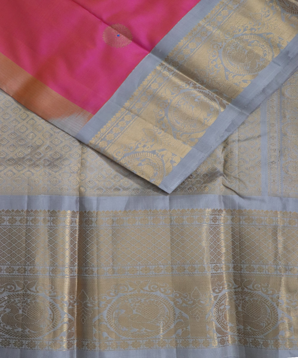 French pink color handloom Gadwal Silk saree