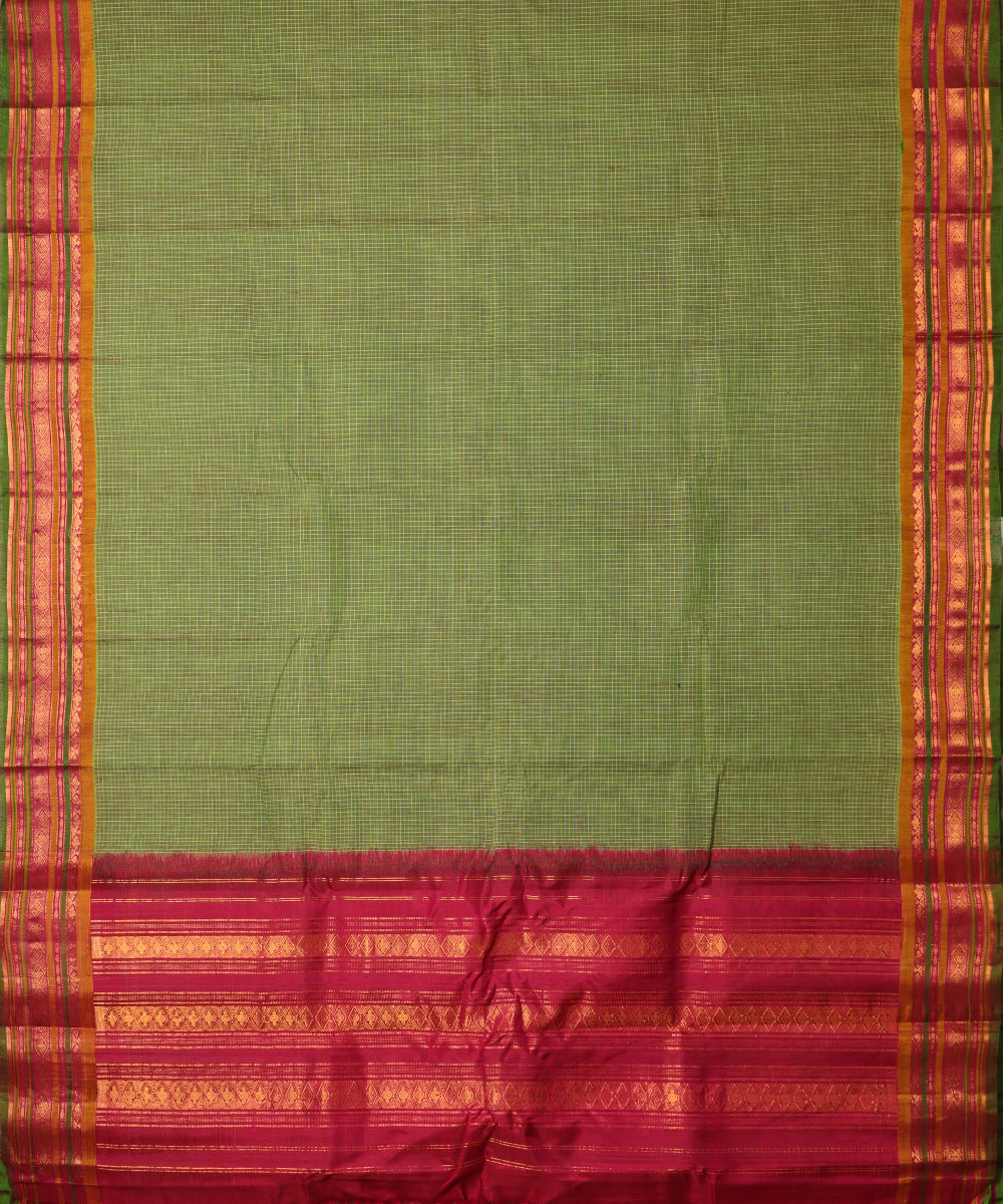 Army green color handloom Gadwal cotton saree