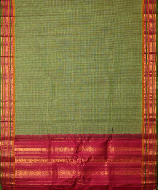 Army green color handloom Gadwal cotton saree