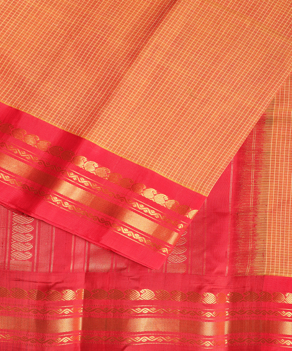 Carrot orange color handloom Gadwal cotton saree