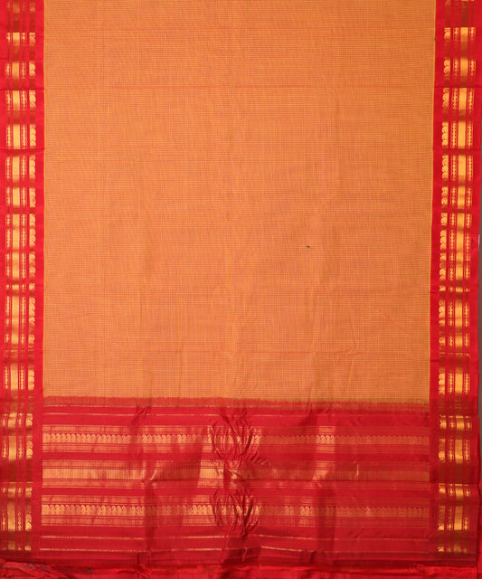 Carrot orange color handloom Gadwal cotton saree