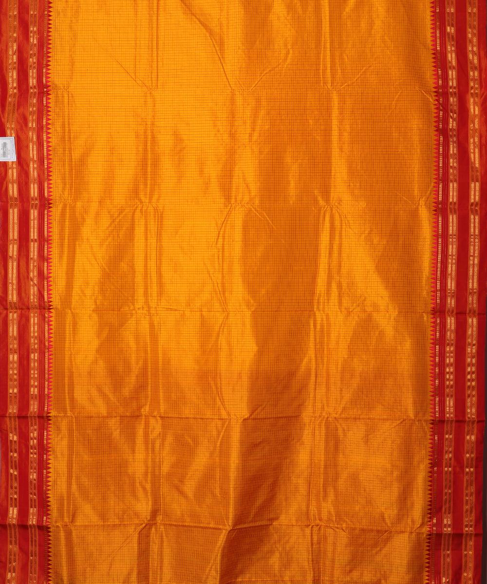 Pumpkin orange color striped handloom narayanpet silk saree