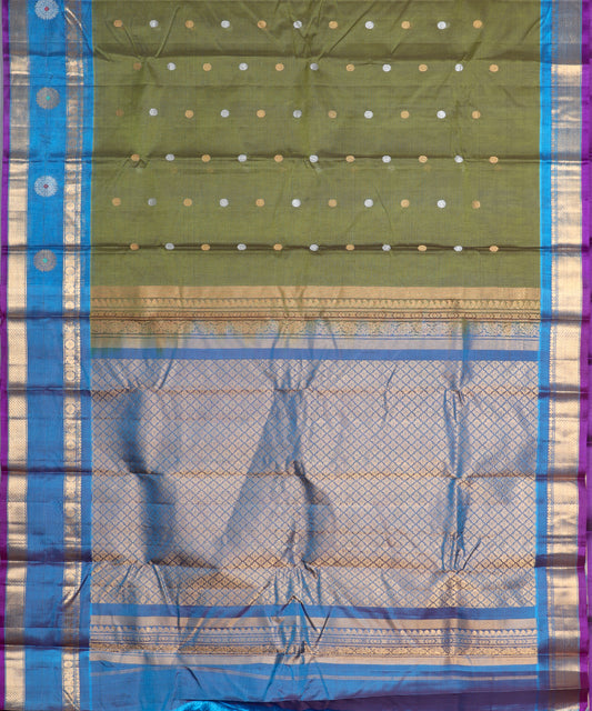 Olive green color Handloom Gadwal sico saree