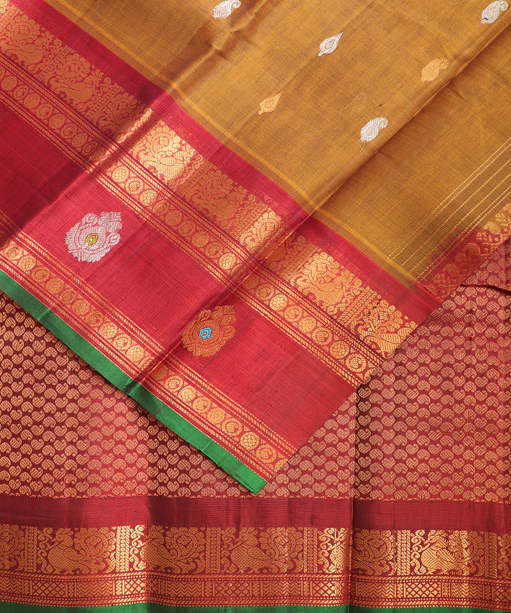 Tawny color Handloom Gadwal sico saree