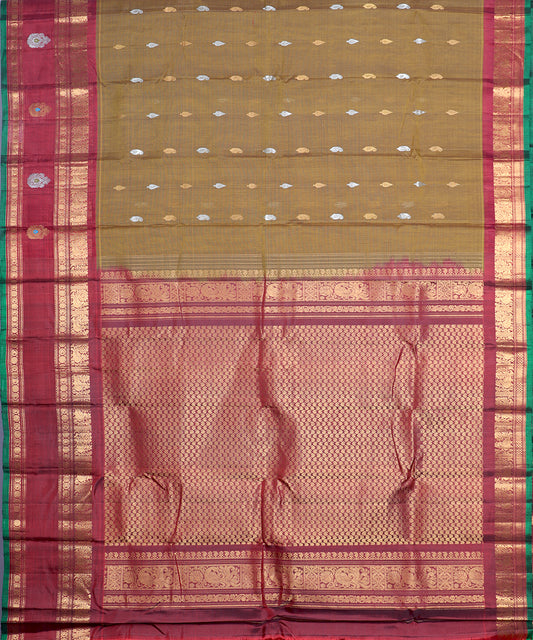 Tawny color Handloom Gadwal sico saree