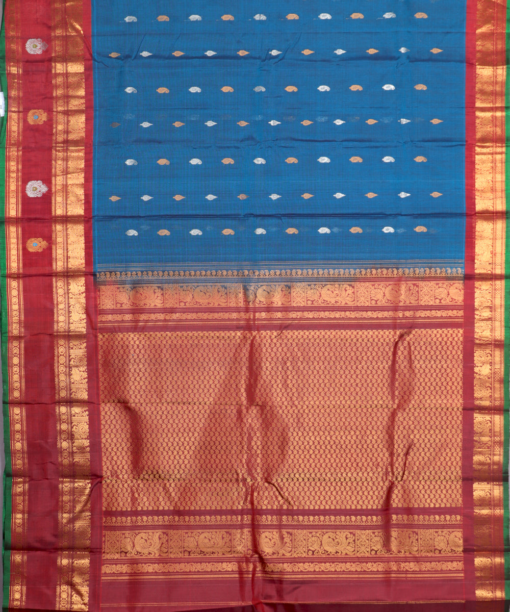Prussian blue color Handloom Gadwal sico saree
