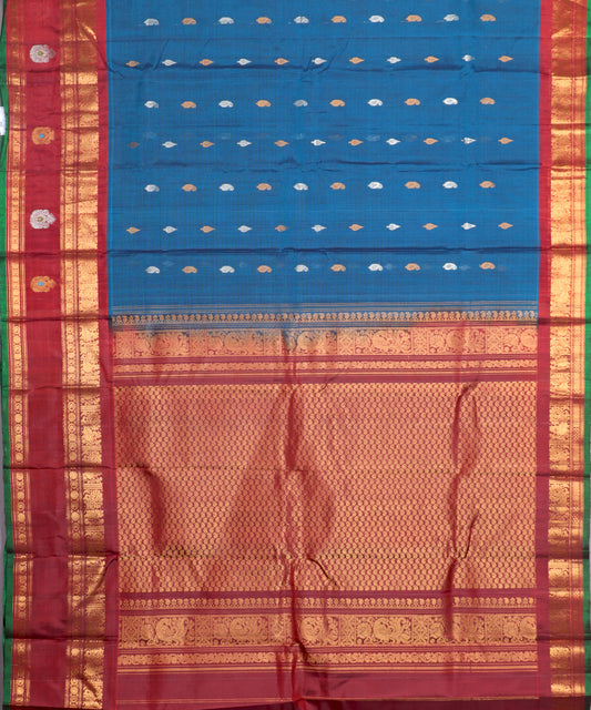 Prussian blue color Handloom Gadwal sico saree