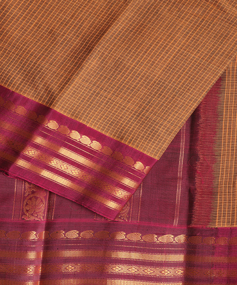 Rust brown color handloom Gadwal cotton saree