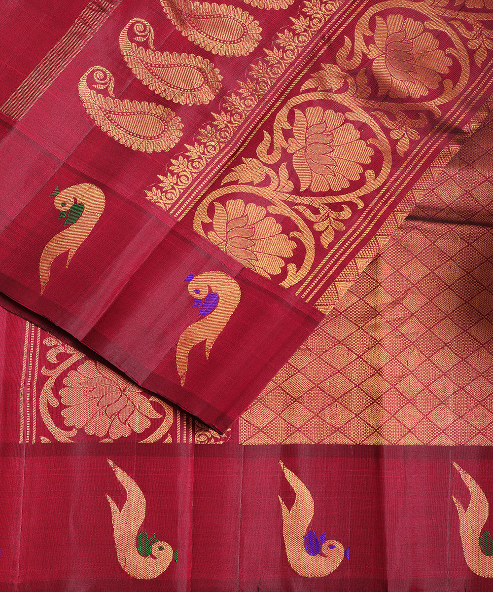 Sangria red color handloom Gadwal Silk saree