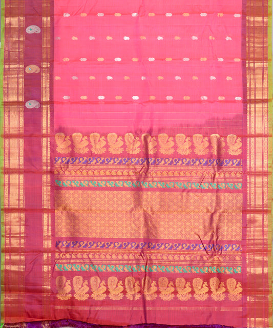 French pink color Handloom Gadwal sico saree