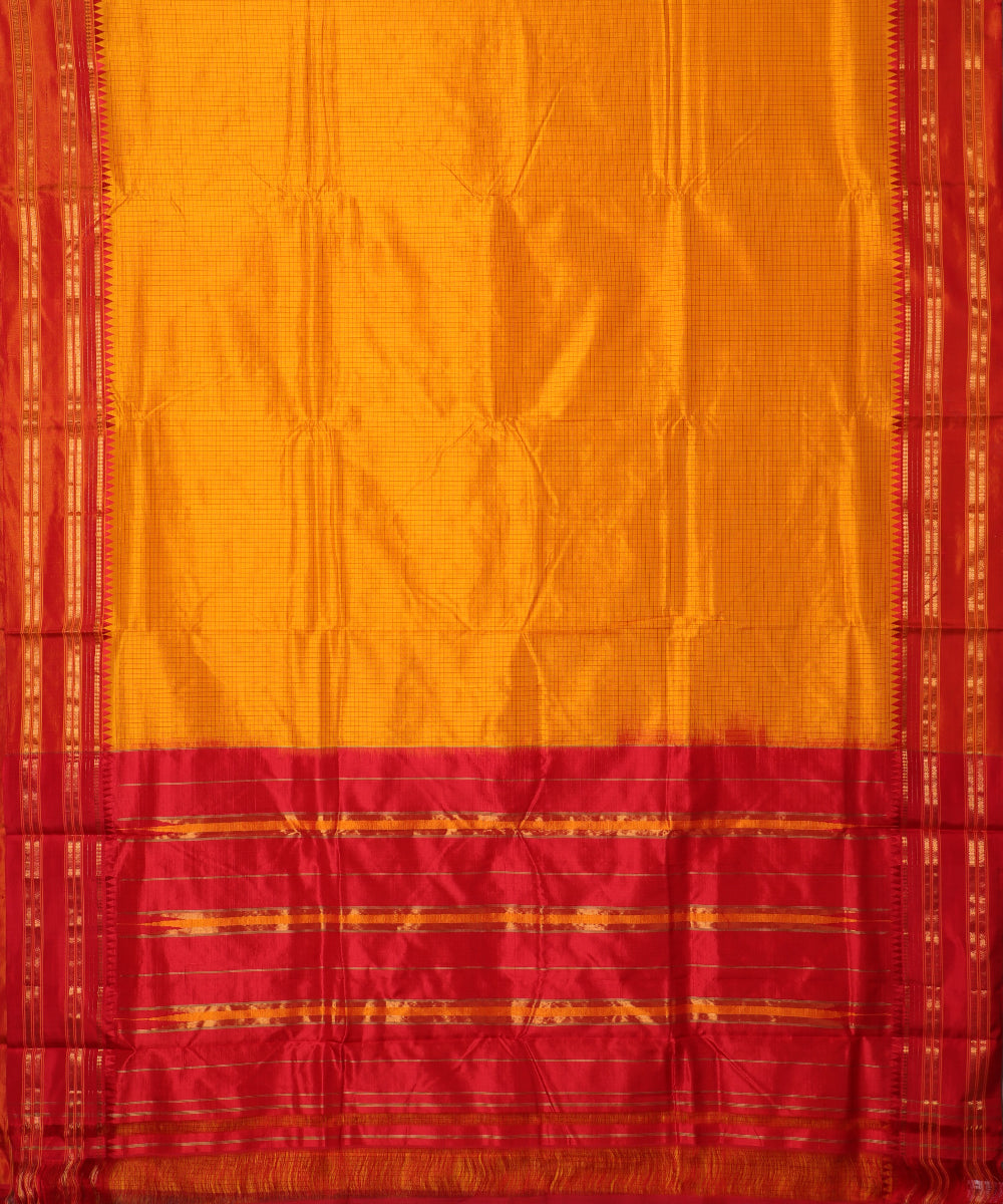 Pumpkin orange color striped handloom narayanpet silk saree