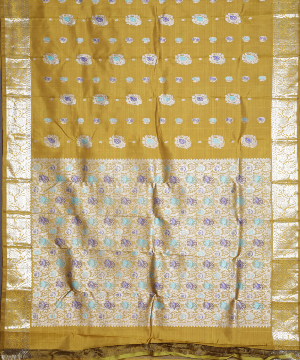 Goldenrod shade handloom pitambari silk saree