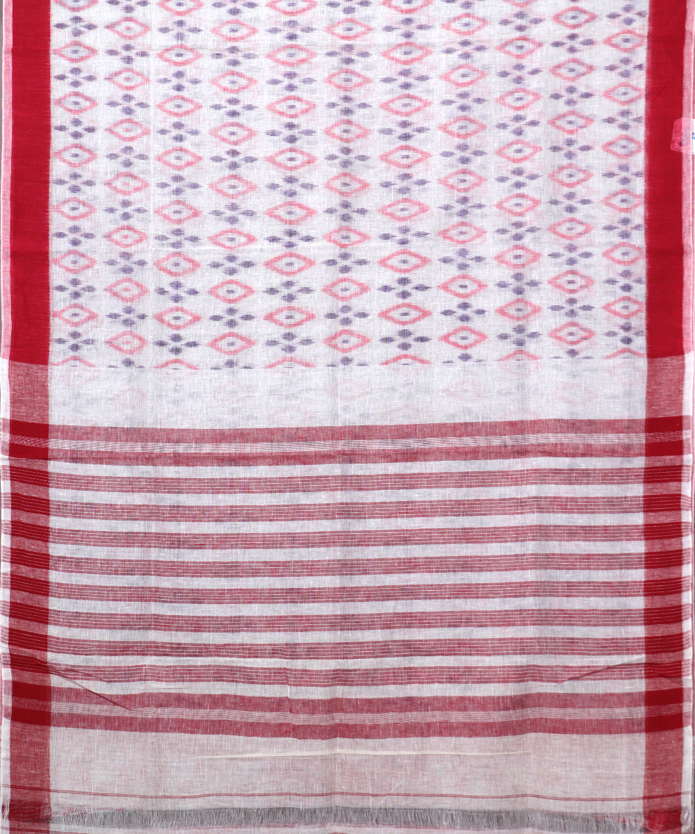 Cream color handloom linen ikat saree