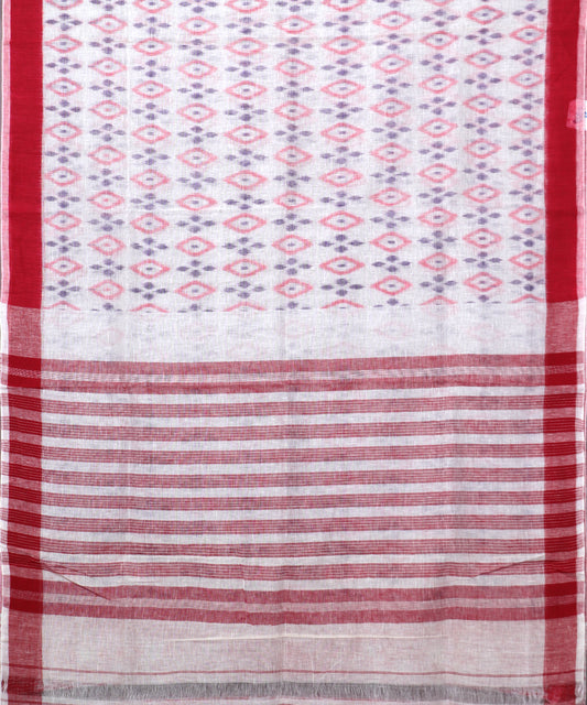 Cream color handloom linen ikat saree