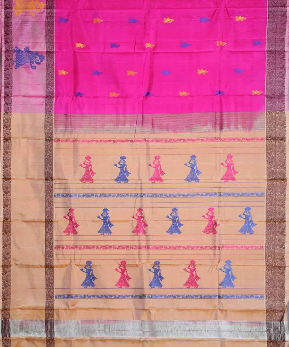 Magenta pink handloom gollabhama silk saree