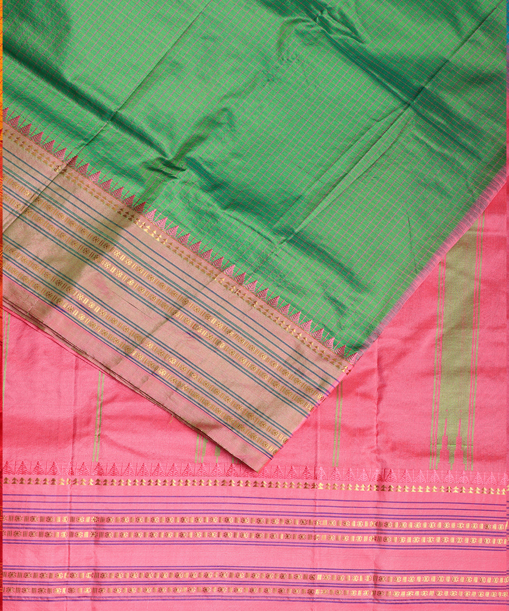 Jade green color striped handloom narayanpet silk saree