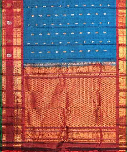 Prussian blue color Handloom Gadwal sico saree