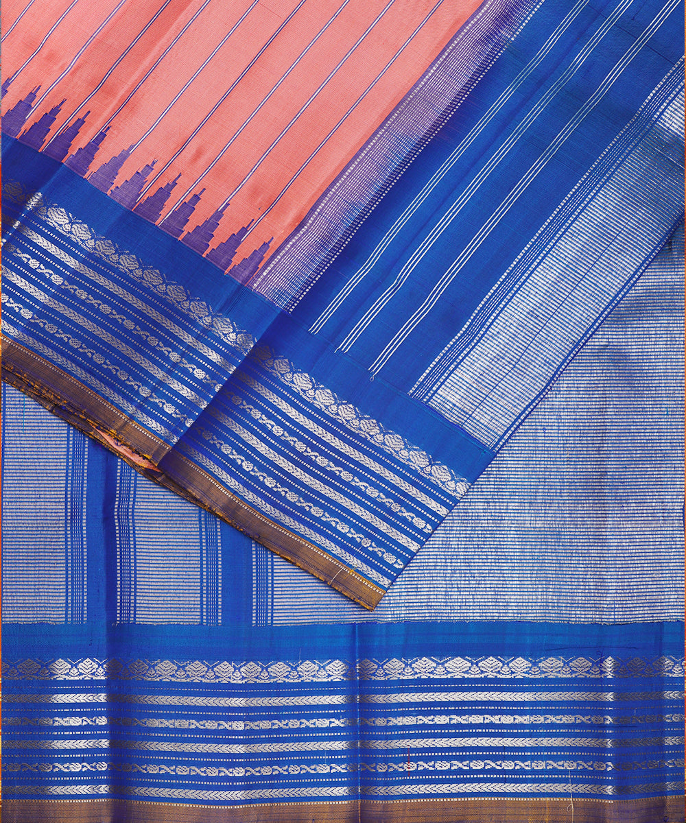 Brick pink color handloom Gadwal Silk saree