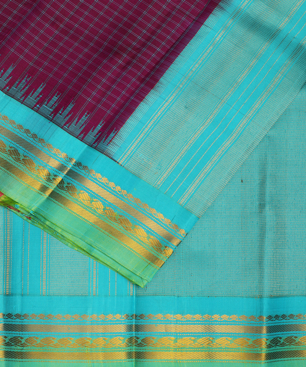 Eggplant violet color handloom Gadwal Silk saree
