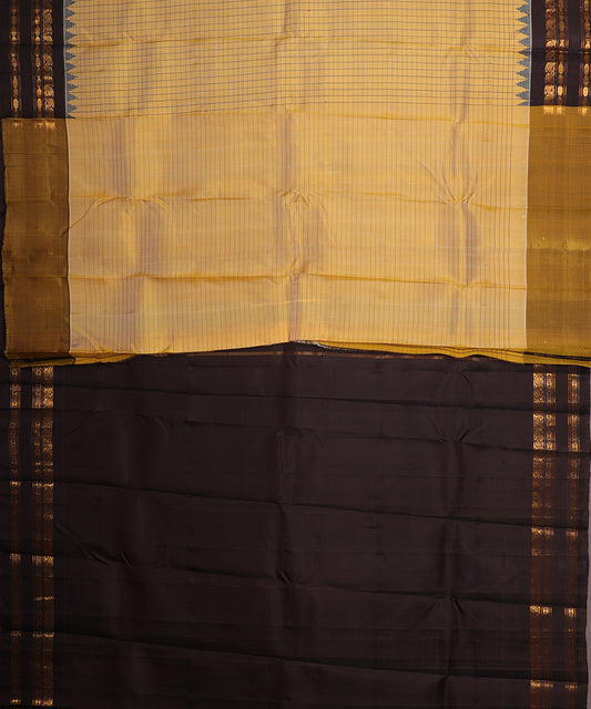 Mustard yellow shade handloom Gadwal Silk saree