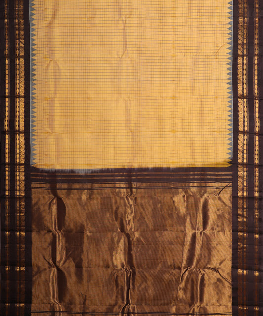 Mustard yellow shade handloom Gadwal Silk saree