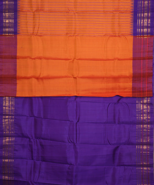 Pumpkin orange color handloom Gadwal Silk saree