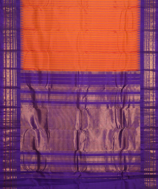 Pumpkin orange color handloom Gadwal Silk saree