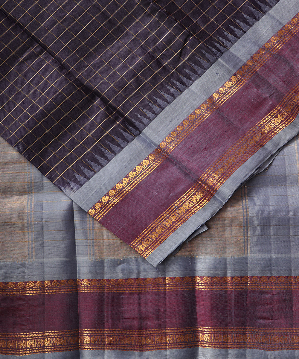 Denim blue color handloom Gadwal Silk saree