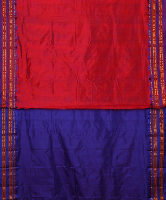 Crimson red color striped handloom narayanpet silk saree