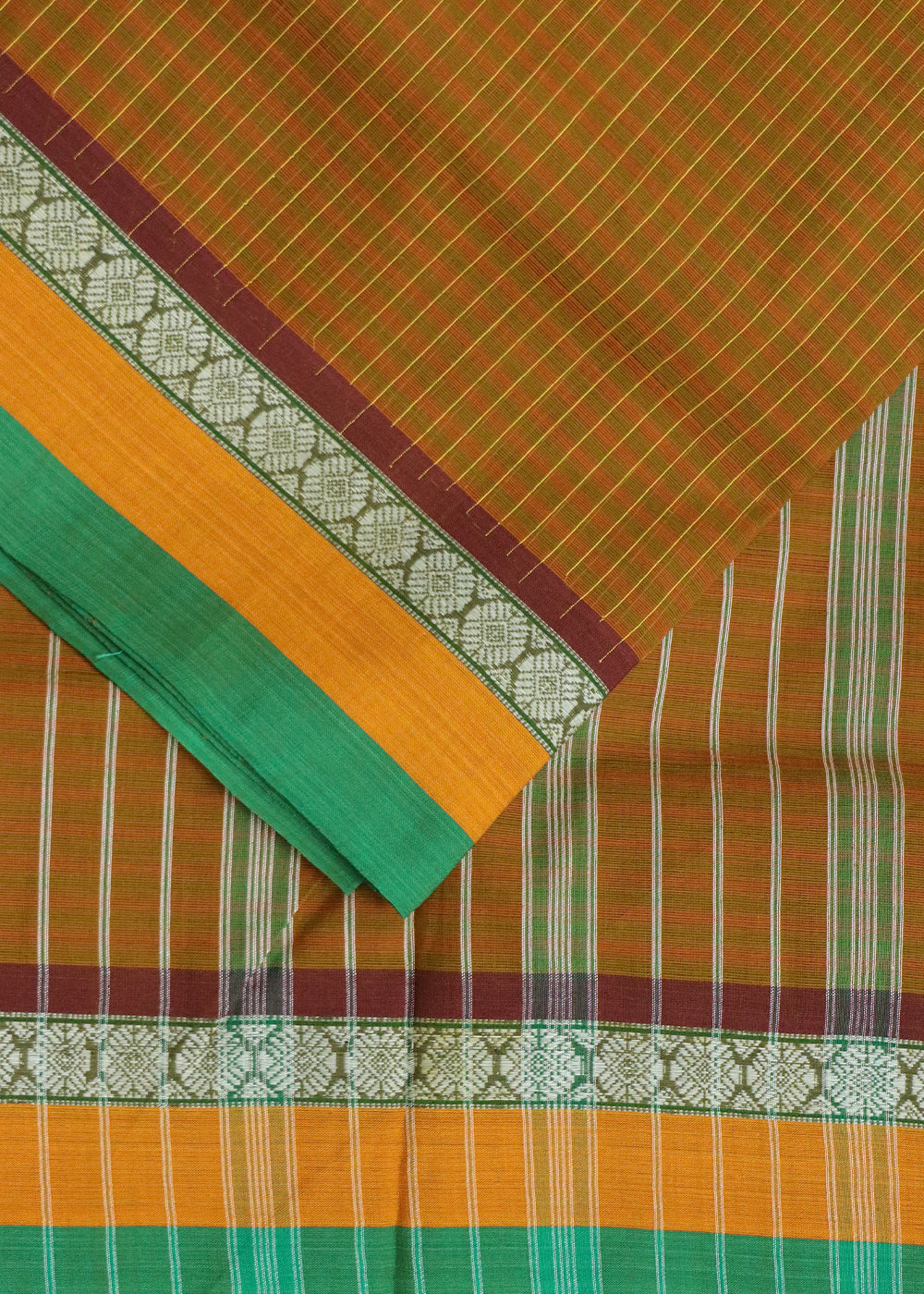 Apricot orange color narayanpet 9 yards cotton saree