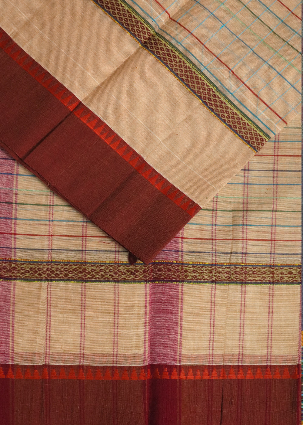 Sepia yellow color handloom narayanpet cotton saree