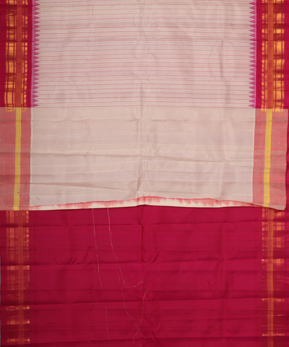 Cream color handloom Gadwal Silk saree