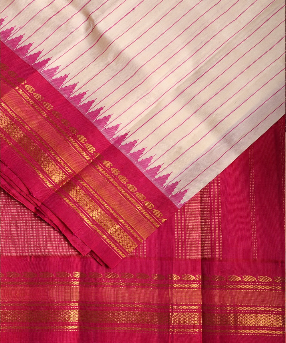 Cream color handloom Gadwal Silk saree