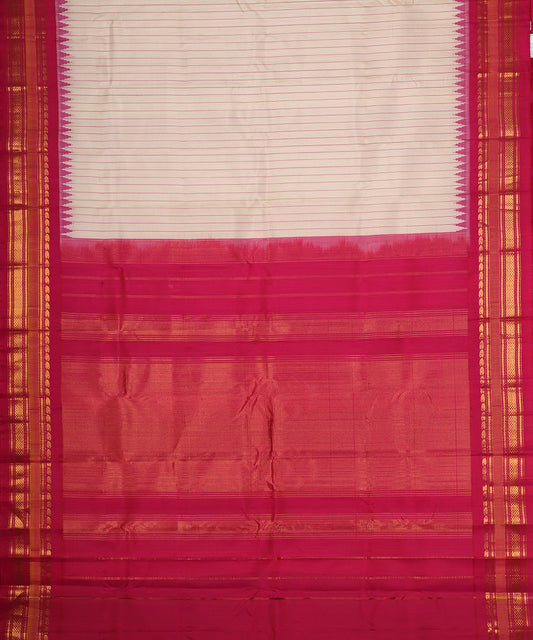 Cream color handloom Gadwal Silk saree