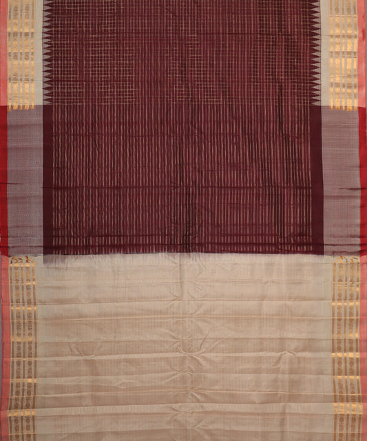 Mahogany red color handloom Gadwal Silk saree