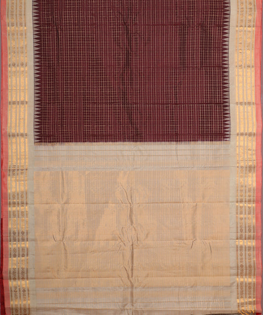 Mahogany red color handloom Gadwal Silk saree