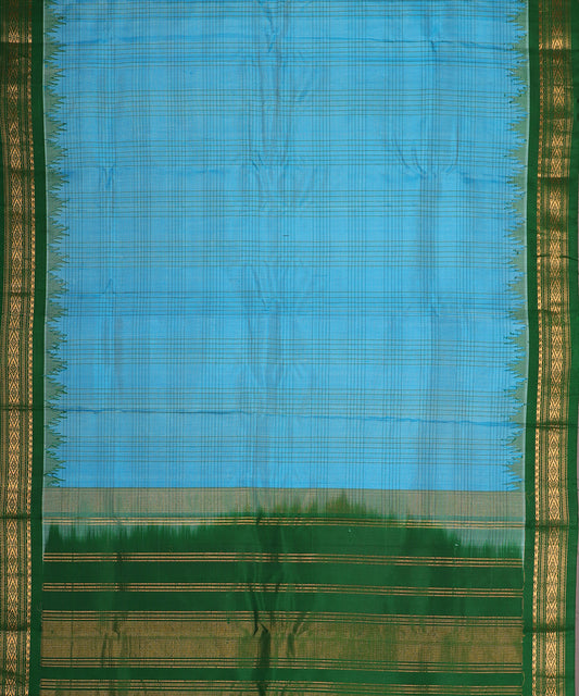 Turkish blue shade handloom Gadwal Silk saree
