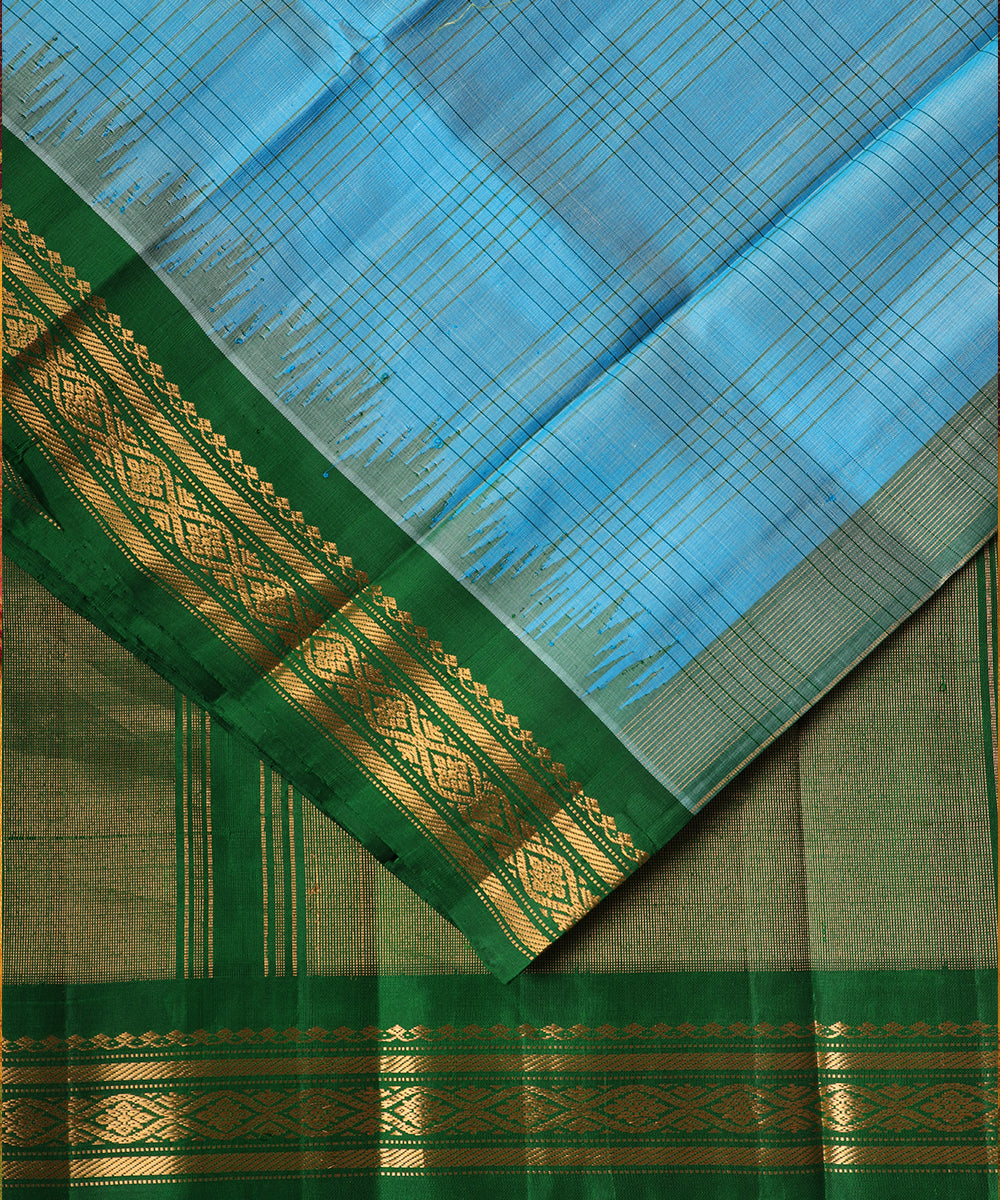 Turkish blue shade handloom Gadwal Silk saree
