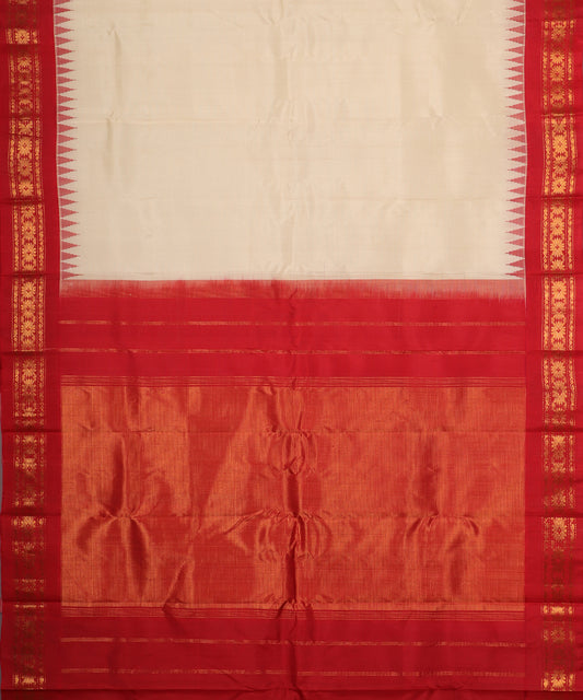 Cream color handloom Gadwal Silk saree