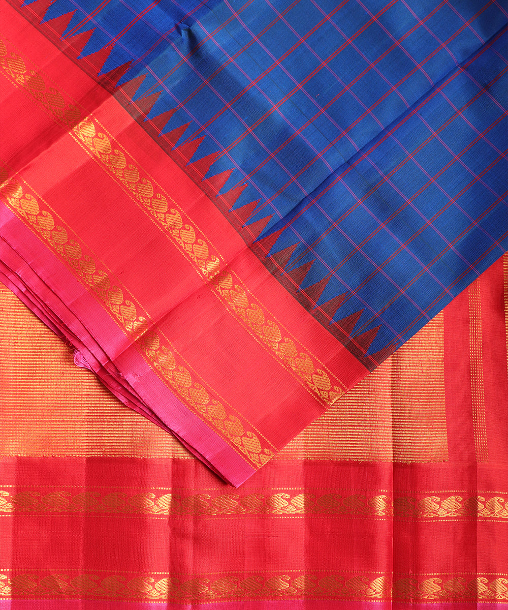 Navy blue color handloom Gadwal Silk saree
