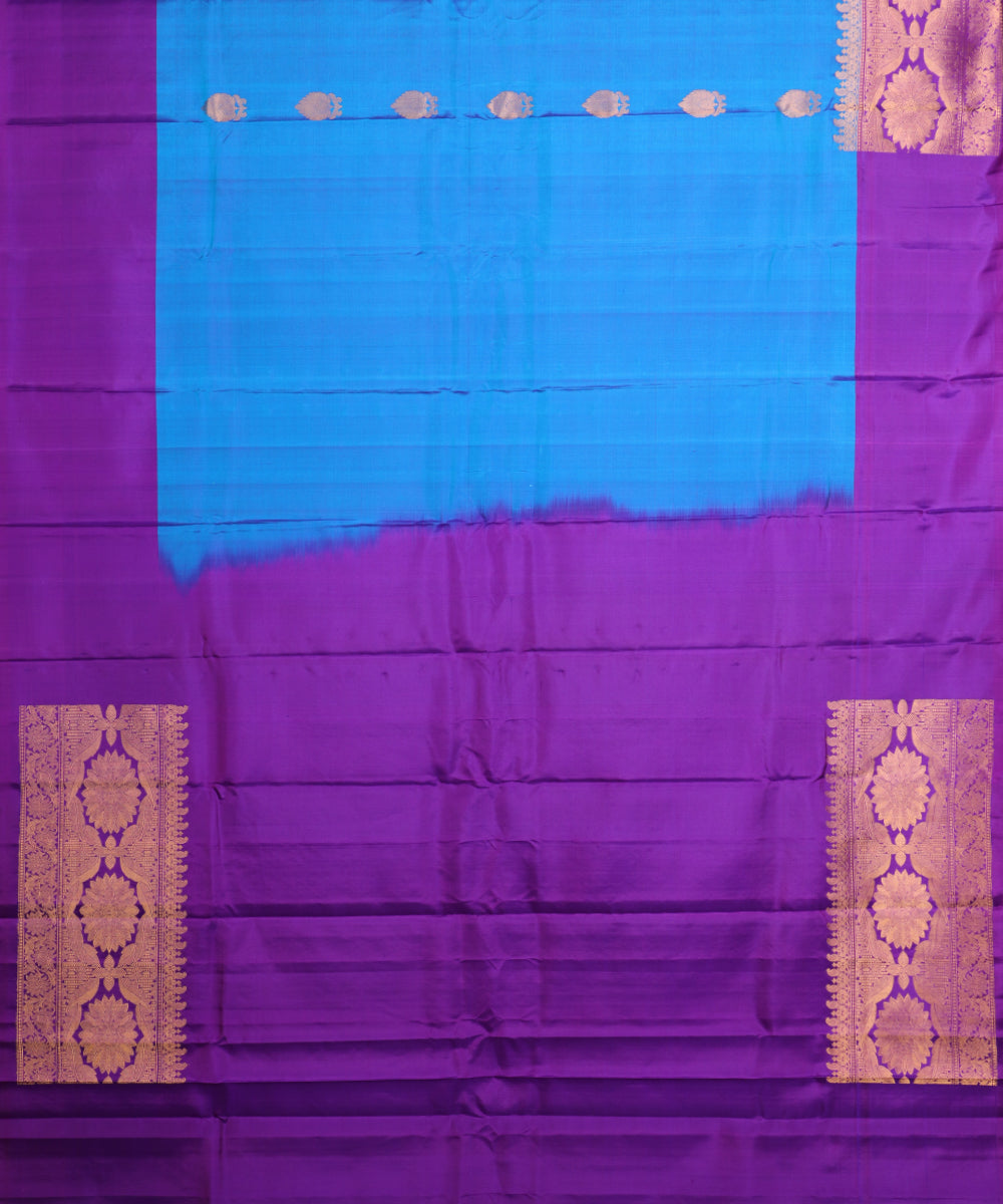 Sapphire blue color handloom Gadwal Silk saree